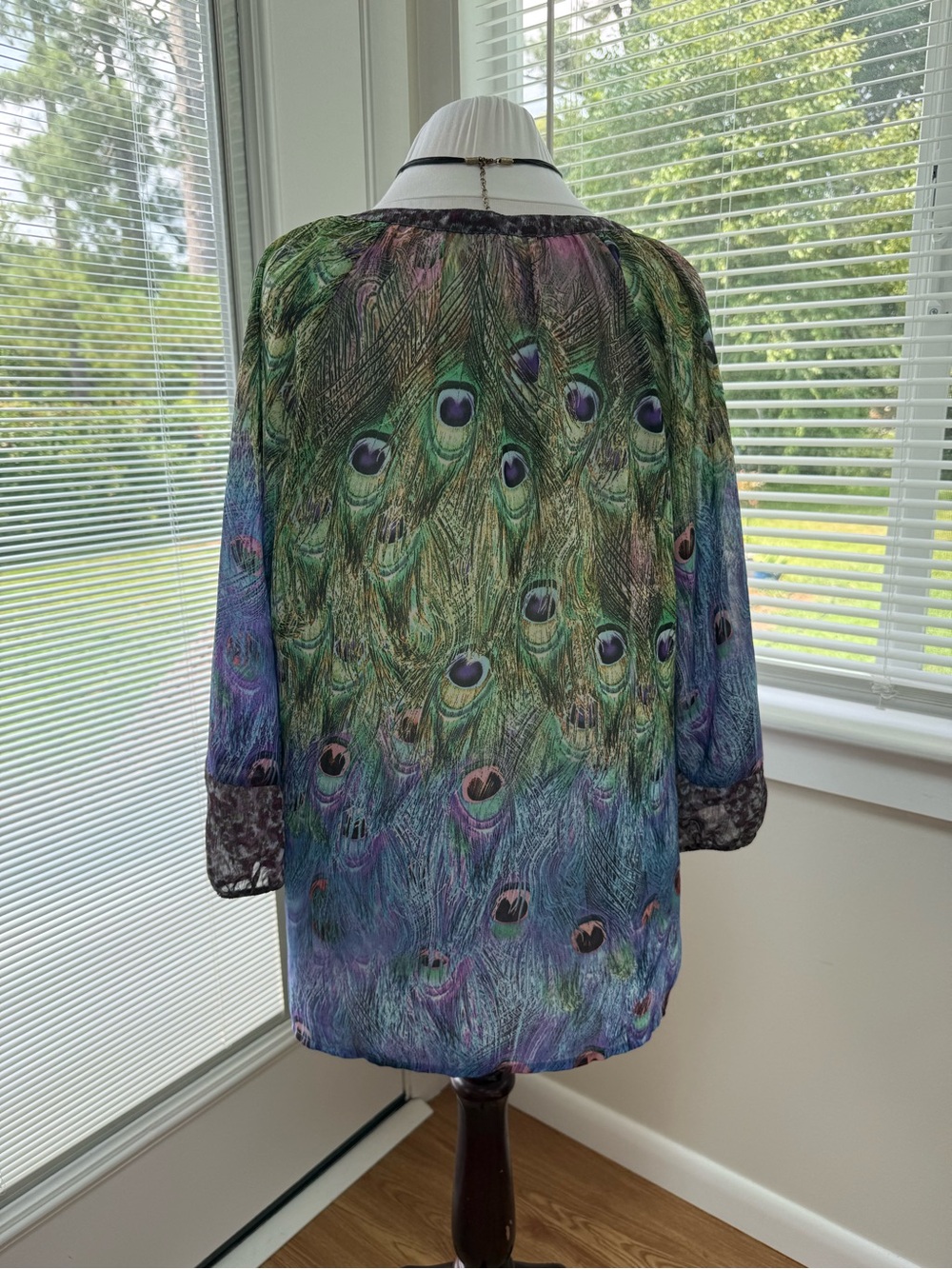 Anthropology Fig and Flower Peacock Feather Print Sheer Blouse Top - Picture 6 of 9